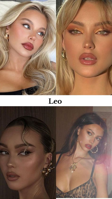 Leo Zodiac Makeup Looks, Leo Rising Makeup Looks, Capricorn Makeup Aesthetic, Leo Makeup Looks, Leo Rising Aesthetic Makeup, Venus Leo Style Aesthetic, Leo Rising Fashion, Leo Venus Makeup, Leo Makeup Zodiac Signs