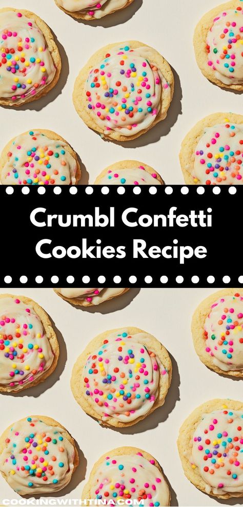 Searching for a family-friendly treat? This Crumbl Confetti Cookies Recipe is not only quick to whip up but also a guaranteed hit with kids and adults alike, perfect for any occasion or holiday celebration. Cookie Crumble Sugar Cookie Recipe, Crumbl Confetti Cookies, Crumbl Sugar Cookie Copycat, Crumbl Christmas Cookies, Crumble Sugar Cookie Recipe, Diy Crumbl Cookies, Crumble Cookies Copycat, Crumble Cookie Copycat Recipe, Crumbl Cookie Recipes