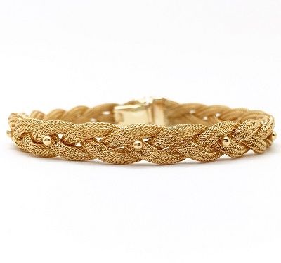 Braided Mesh Beaded 18K Gold Bracelet Wedding Band Ideas, Band Ideas, 18k Gold Bracelet, Gold Bracelets, Ring Gift, Gold Chains, Gold Chain, Wedding Band, Gold Bracelet