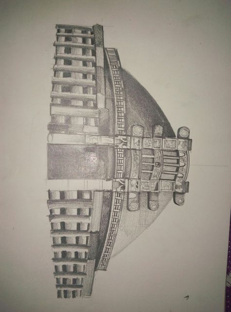 Sanchi stupa Sanchi Stupa Drawing, Sanchi Stupa Sketch, Indian Monuments Sketches, Stupa Drawing, Monuments Sketches, Karthikeya 2, Great Stupa At Sanchi, Mauryan Empire, Bubble Diagram Architecture