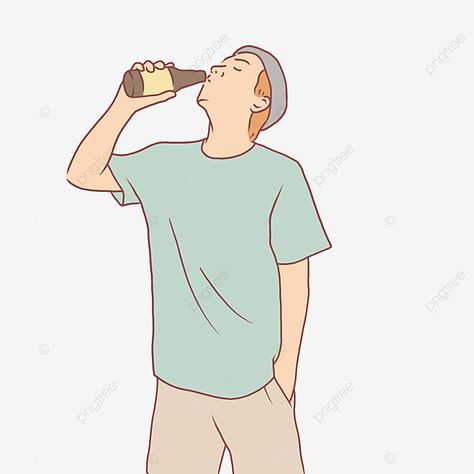 Drinking Beer Drawing Reference, Man Drinking Drawing, Biyar Drink, Drinking Beer Drawing, Poison Drawings, Drinking Drawing, Character Drinking, Beer Drawing, Bottle Png