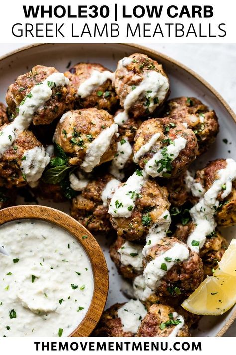 Ground Lamb Meatballs, Greek Lamb Meatballs, Lamb Meatballs Greek, Ground Lamb Recipes, Easy Steak Fajitas, Greek Lamb, Homemade Tzatziki Sauce, Greek Meatballs, Easy Whole 30 Recipes