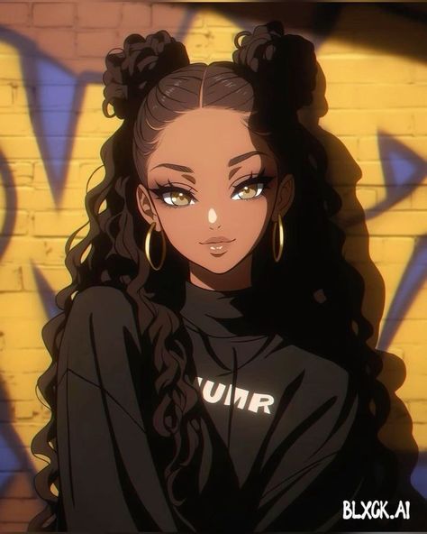 Anime Hairstyles Black Women, Anime Character Girly, Girly Anime Wallpaper, Black Anime Hairstyles, Cute Anime Icons Aesthetic, Anime Girlies Cute, How To Draw Cartoon People, Black Anime Art, Anime Black People