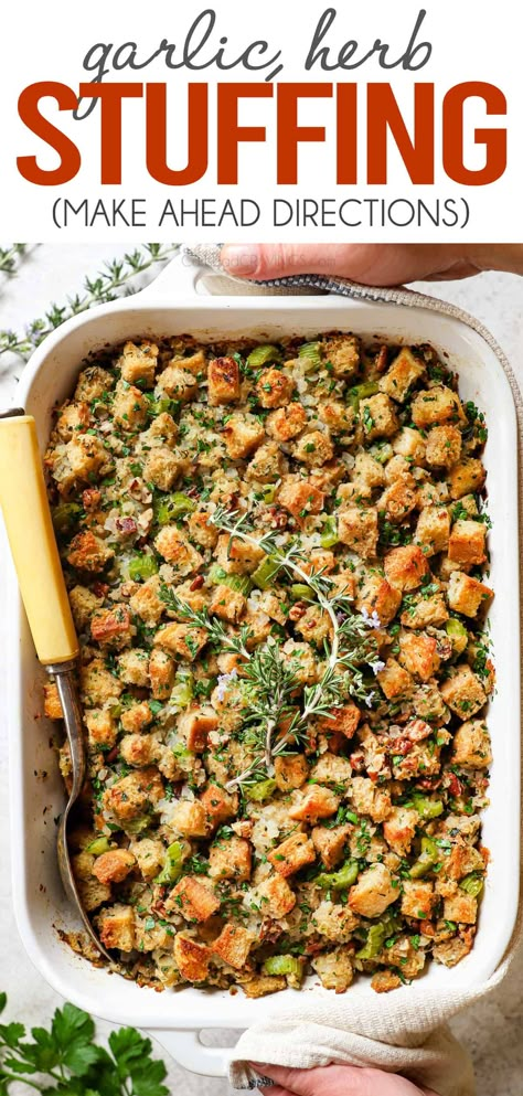 Best Stuffing Recipe - Carlsbad Cravings Veggie Stuffing Recipes, Crossiant Stuffing Recipes, Best Homemade Stuffing Recipe, Herb Stuffing Recipes, Dressing Casserole Recipes, Healthy Thanksgiving Stuffing Recipes, Thanksgiving Stuffing Recipes Best, Healthy Stuffing Recipes, Turkey Dressing Recipes