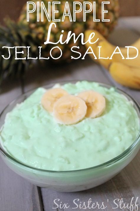 Pineapple Lime Jello Salad | Six Sisters' Stuff Lime Jello Salad, Lime Jello Salads, Congealed Salad, Resep Salad, Jello Desserts, Jello Salad, Jello Recipes, Cooking Club, Dessert Salads