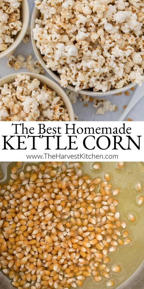 Specialty Popcorn Recipes, Kettlecorn Popcorn Recipe Microwave, Diy Kettle Corn Popcorn, Best Kettle Corn Recipe, Kettle Popcorn Recipes, Kettle Corn In Popcorn Maker, Kettlecorn Popcorn Recipes, Homemade Kettle Corn Recipe, Popcorn Add Ins