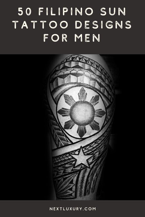 Filipino Tribe Tattoo Design, Philippine Tribe Tattoo Designs, Filipino Half Sleeve Tattoo, Polynesian Tattoo Designs Arm, Three Stars And A Sun Tattoo Philippines, Pinoy Tattoo Design Philippines, Filipino Tribe Tattoos Men, Philippine Flag Tattoo Design, Philippines Tattoo Ideas For Men