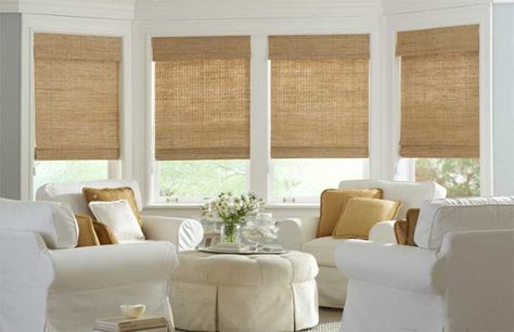 Woven Wood Blinds Bamboo Window Shades, Farmhouse Window Treatments, Patio Blinds, Modern Blinds, Living Room Blinds, Bedroom Blinds, Palace Interior, Woven Wood Shades, Blinds Design