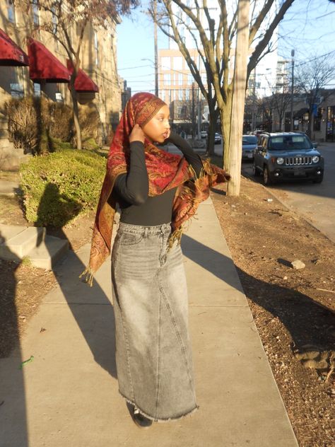 #denimskirt Proper Hijab, Halal Outfits, Modest Beauty, Euro Trip, Muslimah Aesthetic, Hijabi Outfits, Hijabi Fashion, Inspo Board, New Wall