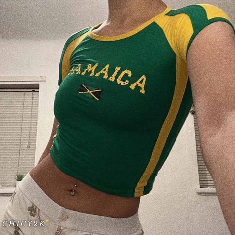 Jamaica Shirt, Jamaica Outfits, Crop Top Summer, Women Crop Top, Style Gothic, Summer Retro, Vintage Crop Tops, E Girl, Y2k Clothes