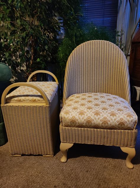 Lloyd Loom set chair and small ottoman September 1955, antique gold and foliage, lovely condition. UK delivery. by GeodeJewels on Etsy Upcycled Lloyd Loom Ottoman, Lloyd Music Artist, Vintage Ottoman Lloyd Loom, Lloyd Polite, Haddon Hall, Lloyd Loom, Small Ottoman, Storage Unit, Antique Gold