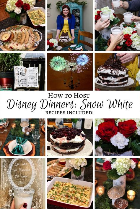 How to host Disney Dinners: Snow White, recipes and all! Snow White Recipes, Snow White Food Ideas, Snow White Movie Night, Snow White Dinner Ideas, Snow White Food, Snow White Themed Food, Snow White Movie Night Food, Snow White Party Food, Disney Dinner And A Movie Ideas