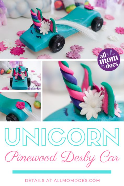 Unicorn Pinewood Derby Car Design Ideas Powderpuff Derby Cars, Pinewood Derby Cars For Girls Ideas, Barbie Pinewood Derby Car, Cub Scout Derby Car Ideas, Girls Pinewood Derby Cars, Pine Wood Derby Cars Designs Girl, Pine Car Derby Ideas Design, Pine Derby Cars Ideas Design, Unicorn Derby Car