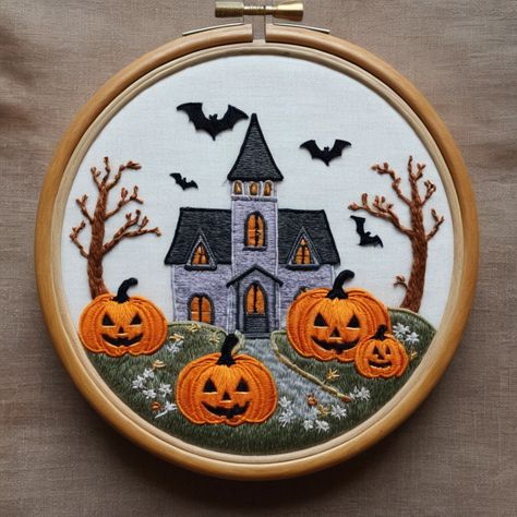 Capture the essence of Halloween with a spooky haunted house silhouette. This design can be stitched in black thread on a light fabric, giving it a ghostly appearance. It’s simple yet effective, making it a great project for beginners Felted Scenes, Haunted House Silhouette, Spooky Embroidery, Tote Bag Ideas, Spooky Haunted House, House Silhouette, Denim Bag Patterns, Abstract Embroidery, Unique Embroidery