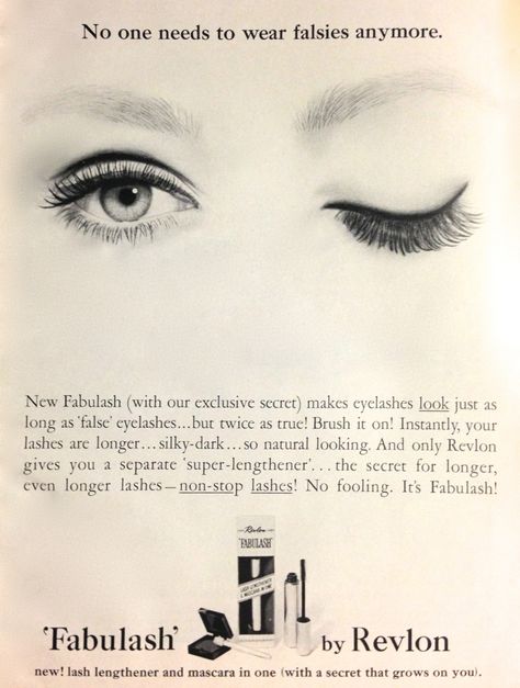 Revlon 'Fabulash' Mascara Ad, 1964 60s Makeup Ads, Vintage Mascara, Historical Makeup, 20s Makeup, Strawberry Switchblade, Pinup Doll, Makeup Collage, Vintage Beauty Products, Vintage Makeup Ads