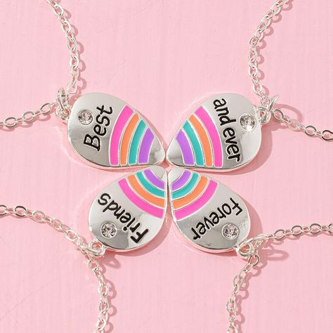 4pcs/set Best Friends Forever And Ever Rainbow Pendant Bff Necklace 👬 Introducing our beautiful and meaningful Friendship Necklace 👬 This necklace is the perfect way to celebrate your bond with your closest friend. 👬 Crafted with high-quality materials 👬 The pendant hangs on a delicate yet sturdy chain, ensuring that it will be comfortable to wear all day long. 👬 The necklace is available in a range of materials, allowing you to choose the perfect one to suit your style. 👬 Our Friends Bff Necklaces For 4, Friendship Necklaces For 4, Spongebob Jokes, Forever Necklace, Bff Jewelry, Forever And Ever, Bff Necklaces, Best Friend Jewelry, Cute Letters