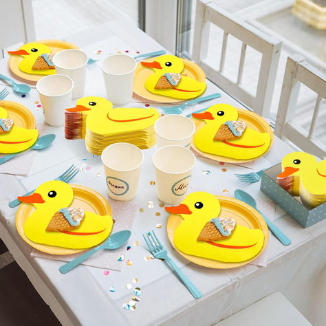 Abundant Quantity: the duck napkins come in a plentiful set of 100, plenty enough to cater to your needs over a significant duration; Whether you're hosting a gathering or need napkins for daily use, you won't have to always worry about running out of napkins midway through your event, allowing you to focus on entertaining your guests and enjoying your parties  Rubber Duck Napkins | Rubber Duckie Party | Rubber Duck Baby Shower Ideas | Duck 1st Birthday | One Lucky Duck | Fun to Be ONE Rubber Duck Birthday Party Ideas, Rubber Duck Party, Rubber Ducky Party, Dinner Picnic, Rubber Ducky Birthday, Rubber Duck Birthday, Duck Paper, Picnic Baby Showers, Duck Party