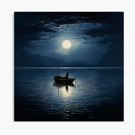 Get my art printed on awesome products. Support me at Redbubble #RBandME: https://www.redbubble.com/i/canvas-print/Boat-in-the-Moonlight-by-jngraphs/151692205.5Y5V7?asc=u Dream Moon, Moonlight Painting, Beach At Night, Boat Art, Boat Painting, Under The Moon, Paint And Sip, Wallpaper Art, Ocean Painting