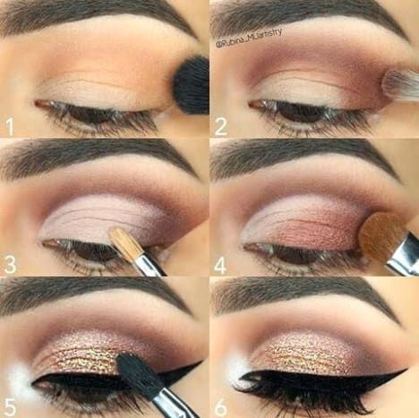 Hair Styles Step By Step, Step By Step Makeup Tutorial, Step By Step Makeup, Rose Gold Eye Makeup, Make Up Designs, Gold Eye Makeup, Make Up Tutorials, Simple Eyeshadow, Makeup Tutorial Eyeliner