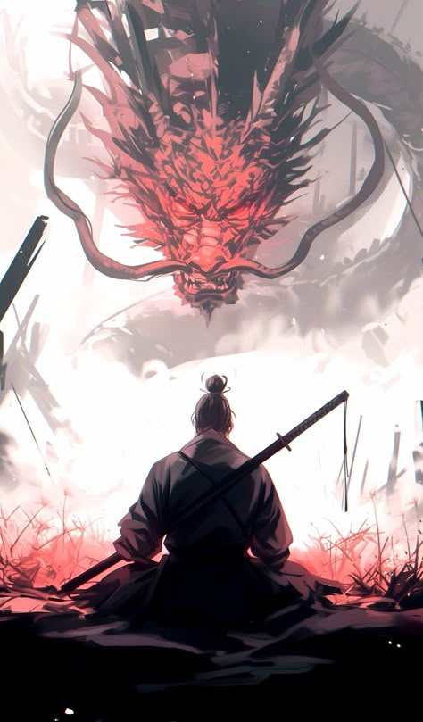 Samurai And Dragon, Samurai Dragon, Samurai With Dragon, Samurai Artwork Japanese Art, Cool Samurai Wallpaper, Samurai Phone Wallpaper, Zazen Meditation, Ying Yang Art, Samurai Wallpaper