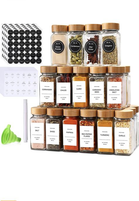 Labels Kitchen, Spice Jar Labels, Spice Jar Set, Spice Drawer, Spice Rack Organiser, Empty Jar, Glass Spice Jars, Spice Labels, Spice Cabinet