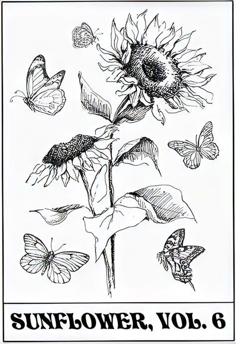 Aesthetic Sunflower Tattoo, Uni Posters, Sunflower Drawing, Stained Glass Patterns Free, Flower Illustrations, Flower Art Drawing, Canvas Painting Designs, Sunflower Tattoo, Sunflower Painting