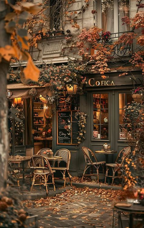 Book Cozy Aesthetic, Cafe Interior Painting, Cozy Restaurant Design, Coffee Shop Bookstore Cozy, Autumn Library Aesthetic, Old Market Aesthetic, Fall Cafe Aesthetic, City Autumn Aesthetic, Fall Coffee Shop Aesthetic