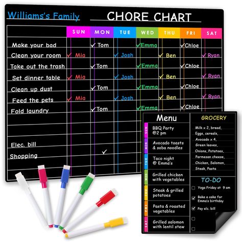 PRICES MAY VARY. EVERYTHING YOU NEED - 2 refrigerator white board planners & bonus 6 dry erase markers with eraser caps - kids chore chart - chore chart for teens - chore chart magnets - chore board - chore list - chores chart - dry erase chore chart for kids ACCOUNTABLE & MOTIVATED KIDS - Responsibility chart - responsibility chart for kids - kids chore chart for 2 kids - chore board for kids - chore chart magnetic - family chore chart for wall - children's chore chart - served chore chart for Chore Boards For Kids, Kids Chore Board, Roommate Chore Chart, Chore Chart For Adults, Kids Weekly Chore Chart, Chore Calendar, Chore Sticks, Dry Erase Chore Chart, 2 Refrigerator