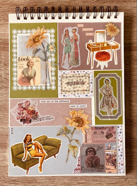 1950s Scrapbook, Hobby Journal, Retro Scrapbook, Retro Journal, Scrapbook Inspo, Media Journal, Scrapbooking Journal, Journaling Inspiration, Mixed Media Journal