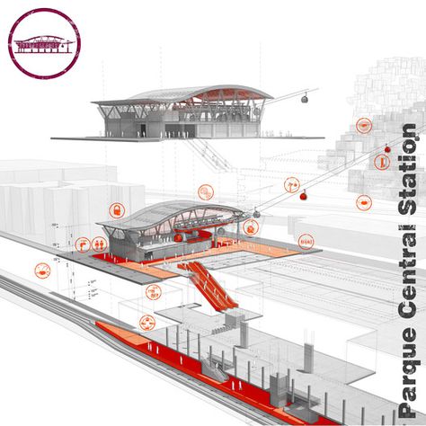 Gallery of Metro Cable Caracas / Urban-Think Tank - 18 Train Station Architecture, Urban Design Diagram, Urban Design Graphics, Architecture Elevation, Airport Design, Revit Architecture, Layout Architecture, Structure Architecture, Architecture Rendering