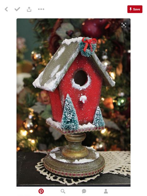 Christmas Birdhouses Ideas, House Ornaments Diy, Holiday Birdhouses, Christmas Birdhouse, Ornaments Diy Christmas, Hand Painted Birdhouses, Birdhouse Ornaments, Birdhouse Craft, Park Ideas