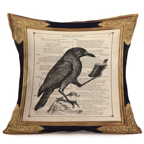 Throw Pillow Covers Halloween Crow Pillowcases Cotton Linen Retro Halloween Decorative Pillow Cover Sofa Waist Throw Cushion Cover 18" X 18" (Crow Reads Book) #pillowcover #cushioncover #bookishpicks #bookishgifts #bookwormgifts bookish things, bookish things gift ideas, bookish things gift ideas products, literary home decor gifts, bookish home decor, literary gifts, bookish cushion covers, bookish pillow covers [affiliate link] Sleeping Cots, Halloween Pillows, Bookish Things, Literary Gifts, Cover Sofa, Reading Room, Retro Halloween, Toss Pillows, Throw Pillow Cases