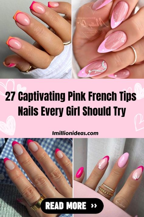 27 Captivating Pink French Tips Nails Every Girl Should Try Pink Tip Manicure, French Manicure Pink Tips, Two Tone Pink Nails, Pink Tip French Manicure, Pink French Manicure Nails, Pink Tips Nails, Pink On Pink French Nails, Pink French Tips Nails, Pink French Mani