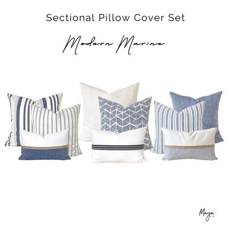 Sofa Pillows Blue, Coastal Living Rooms With Blue Sofas, Coastal Living Room Pillows, Blue Cushion Combination, Outdoor Pillows Ideas Color Schemes, Light Blue Cushions Living Room, Blue Decrotive Pillows, Coastal Throw Pillows Cover Set, Coastal Accent Pillows