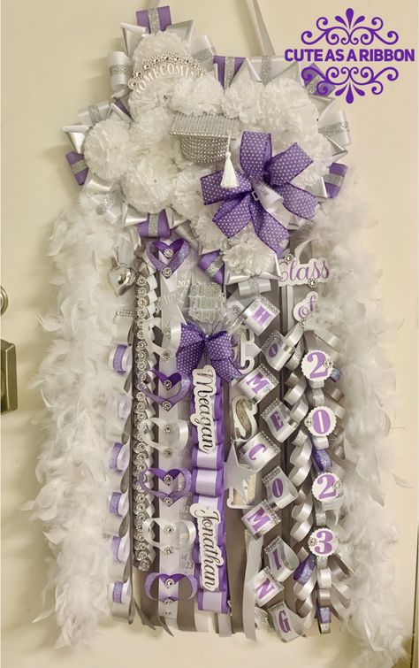 Senior Homecoming Mum Junior Homecoming Mums Ideas, Texas Senior Mum, Purple Homecoming Mum, Mum Designs, Hoco Mums, Year Scrapbook, Senior Mums, Homecoming Mums Senior, Pearland Texas