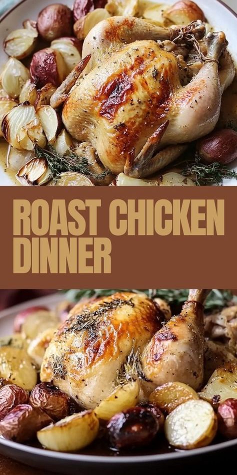 🍗🧄 Treat yourself to a mouthwatering Roast Chicken Dinner, perfectly golden with a rich roasted garlic gravy! This classic dish is perfect for Sunday dinners or special occasions, delivering juicy chicken and a savory, flavorful sauce. 🍽️ Easy to prepare and sure to impress! 👉 Click to get the recipe and make this delicious roast chicken tonight! #RoastChicken #GarlicGravy #SundayDinner #ComfortFood #EasyRecipes #ChickenRecipes #DinnerIdeas #HomeCooking #SavoryMeals Roast Chicken Dinner Ideas, Roasted Chicken And Potatoes Recipes, Chicken Dinner Ideas Easy, Dinner Ideas Easy Recipes, Roasted Chicken Recipes, Best Roast Chicken Recipe, Garlic Gravy, Broasted Chicken, Chicken Dinner Ideas