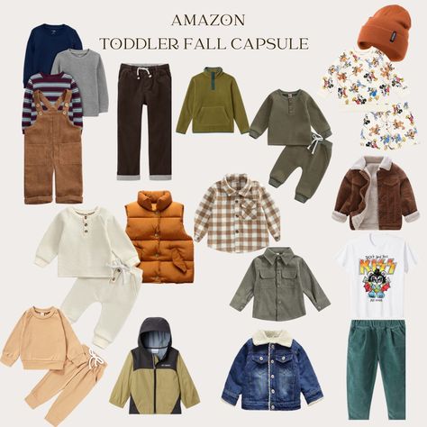 Toddler boy fall capsule wardrobe from Amazon Toddler Boy Fall Capsule Wardrobe, Boys Fall Capsule Wardrobe, Toddler Boy Autumn Outfits, Toddler Boy Capsule Wardrobe, Toddler Capsule Wardrobe, Toddler Fall Fashion, Fall Photo Outfits, Baby Boy Fall Outfits, Boys Fall Fashion