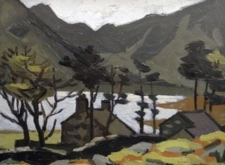 Kyffin Williams Landscapes, Mountain Cottages, Welsh Landscape, Welsh Art, Kyffin Williams, Mountain Cottage, British Artists, Linocut Art, Inspo Art