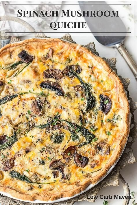 Spinach Mushroom Quiche With Crust, Quiche Vegetable, Cheesy Quiche, Spinach And Mushroom Quiche, Mushroom And Spinach Quiche, Vegetable Quiche Recipes, Low Carb Quiche, Vegetarian Quiche, Spinach And Mushroom