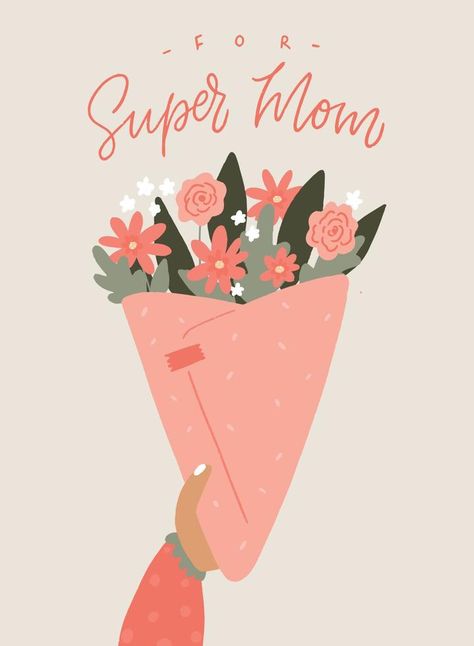 Mothers Day Digital Art, Mother’s Day Graphic, Hand Drawn Bouquet Of Flowers, Drawn Bouquet Of Flowers, Mothers Day Illustration, Mother's Day Illustration, Mothers Day Poster, Mother Card, Cake Logo