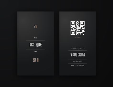 Vertical modern professional business card template with gold accent #VerticalDesign #QRCode #GoldAccent #ModernLook #ProfessionalBranding #VectorFormat #DarkBackground #EasyAccess #LastingImpression We Code Business Card, Business Card For Designer, Qr Code Card Design, Business Card Design Qr Code, Visiting Card Design Creative, Qr Code Business Card Design, Namecard Template, Qr Business Card, Vertical Business Card Design