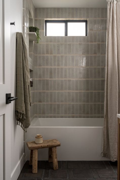 Project Hilltop Haven — TERRAMAR INTERIORS Modern Organic Guest Bathroom, Bathroom Tile Shower Ideas, Modern Brownstone, Wood Look Tile Bathroom, Transitional Master Bath, White Tile Shower Ideas, Children Bathroom, Remodeled Bathrooms, Organic Bathroom