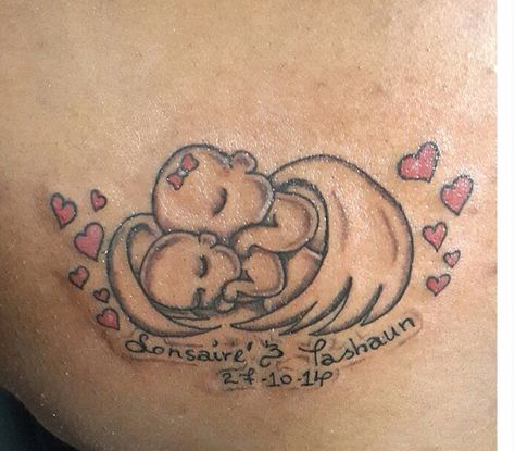 Lost twin babies after birth . Tattooed their names Twin Tattoos, Remembrance Tattoos, Baby Tattoos, After Birth, Infant Loss, Body Modifications, Twin Babies, Infinity Tattoo, Body Art Tattoos