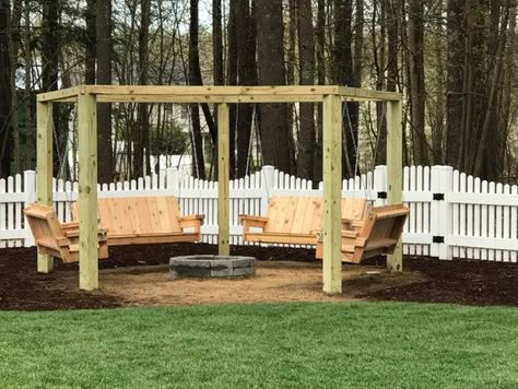 5 Sided Canopy With 4 Swin Plan and Instructions for You to | Etsy Outdoor Fire Pit Area, Fire Pit Swings, Diy Backyard Patio, Backyard Swings, Fire Pit Area, Fire Pit Designs, Backyard Inspiration, Outdoor Decor Backyard, Backyard Projects