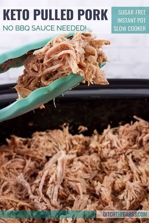 The SECRET method to making EASY keto slow cooker pulled pork recipe - the famous prep and forget meal. No bbq sauce is needed!  #ketoslowcookerpulledpork #slowcooker #pulledpork #ditchthecarbs #lowcarb #keto #glutenfree #sugarfree #healthydinner #ketofamilymeals Pulled Pork Crock Pot Recipes Keto, Keto Pork Recipes Crock Pot, Low Carb Pulled Pork Crock Pot Recipes, Keto Bbq Pulled Pork Slow Cooker, Easy Keto Slow Cooker Meals, Low Calorie Pulled Pork, Keto Pork Crockpot Recipes, Pulled Pork Slow Cooker No Bbq Sauce, Carnivore Pulled Pork