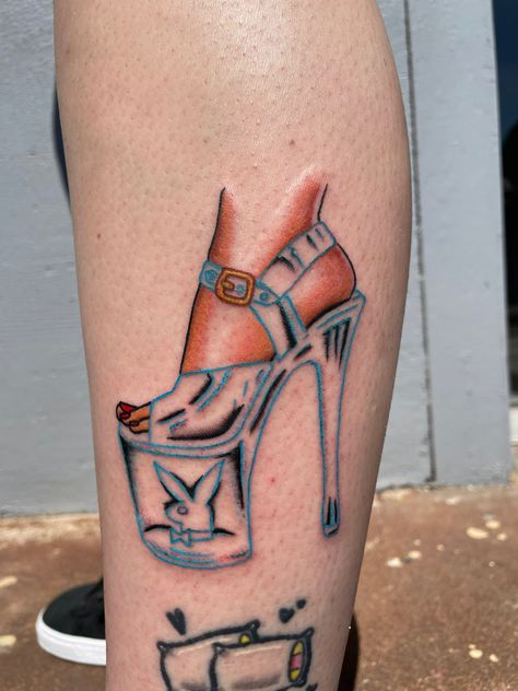 Heels Tattoo Ideas, Pleaser Heel Tattoo, Heels Tattoo, Heel Tattoo, High Heel Tattoo, Pinup Tattoos For Women, Burlesque Tattoo, Palm Size Tattoos, High Heel Tattoos