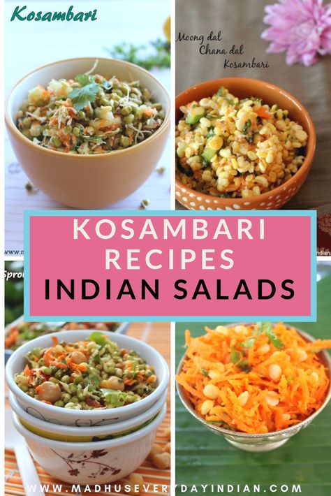 collection of south indian style kosambari recipes. Kosambari or koshambari is a popular salad recipe form karnataka.   Kosambari recipes i am sharing today are green moong dal kosmabrai, chana dal kosambari, moong dal Kosambari, carrot Kosambari, cucumber dal kosambari.   #kosambari #salad #southindiansalad #karnataka Kosambari Recipe, Indian Salad Recipes, Veg Salad Recipes, Traditional Salad, Indian Salad, Indian Salads, Salad Recipes Healthy Lunch, Chana Dal, Cutlets Recipes