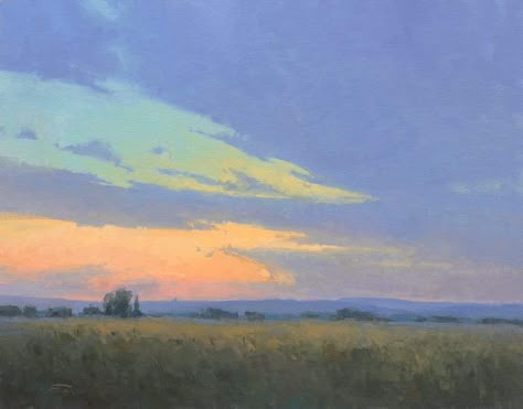 Dawn Sky Painting, Landscape For Painting, Sunset Paintings, Small Landscape, Sunrise Painting, Watercolor Sky, Pastel Sky, Watercolour Inspiration, Oil Pastel Art