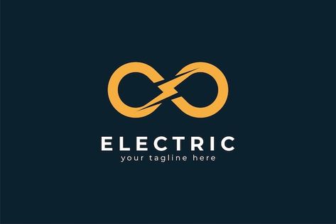 Electric logo, lightning bolt with infin... | Premium Vector #Freepik #vector #logo Electric Graphic Design, Electrical Logo Design Ideas, Electricity Design, Electricity Logo, Electric Icon, Electrician Logo, Infinity Symbol Design, Electric Logo, Lightning Bolt Logo