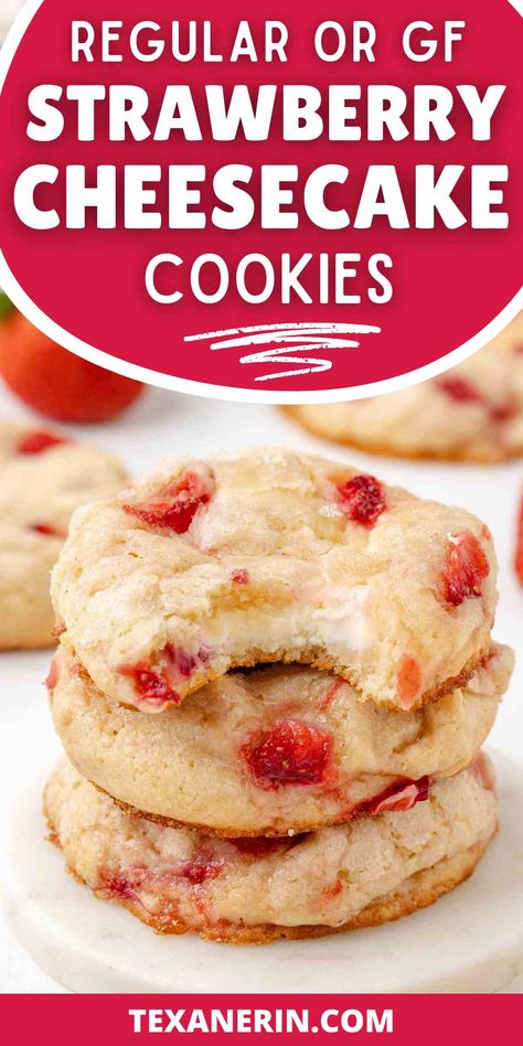 These strawberry cheesecake cookies are a delightful treat, perfect for any occasion! Combining fresh strawberries with a creamy cheesecake center, these cookies are a must-try for anyone who loves baking recipes with strawberries. Whether you're looking for a strawberry cheesecake cookie recipe or yummy, easy baking recipes, these cookies have it all. Strawberry Cheesecake Cookies Recipes, Strawberry Sugar Cookie Bars, Recipes With Strawberries, Fancy Cookie Recipes, Cookie Biscuits, Strawberry Cheesecake Cookies, Cheesecake Cookies Recipes, Cheesecake Cookie, Biscuits Recipes